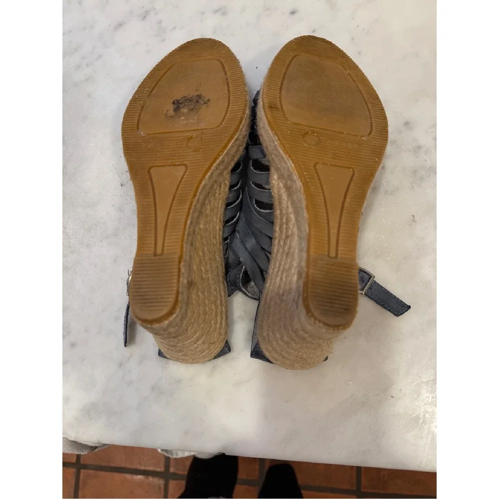 Kanna Espadrille Wedge Sandals Leather‎ Strappy Blue Platform Size 37